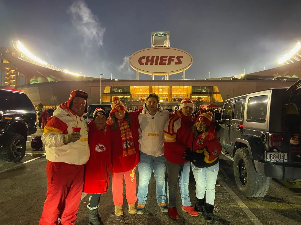 Group of fans outside Chiefs stadium.